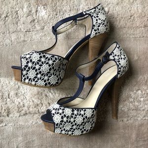 Levity Navy and White Lace Heels